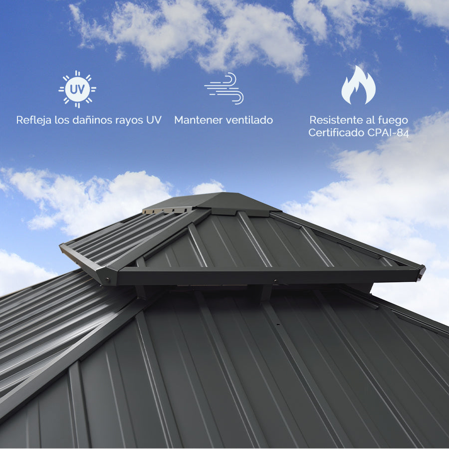 PURPLE LEAF Aluminio Cenador Jardin Cenadores Techo De Acero Galvanizado con Cortinas Y Mosquiteras para Exterior Terraza Gris