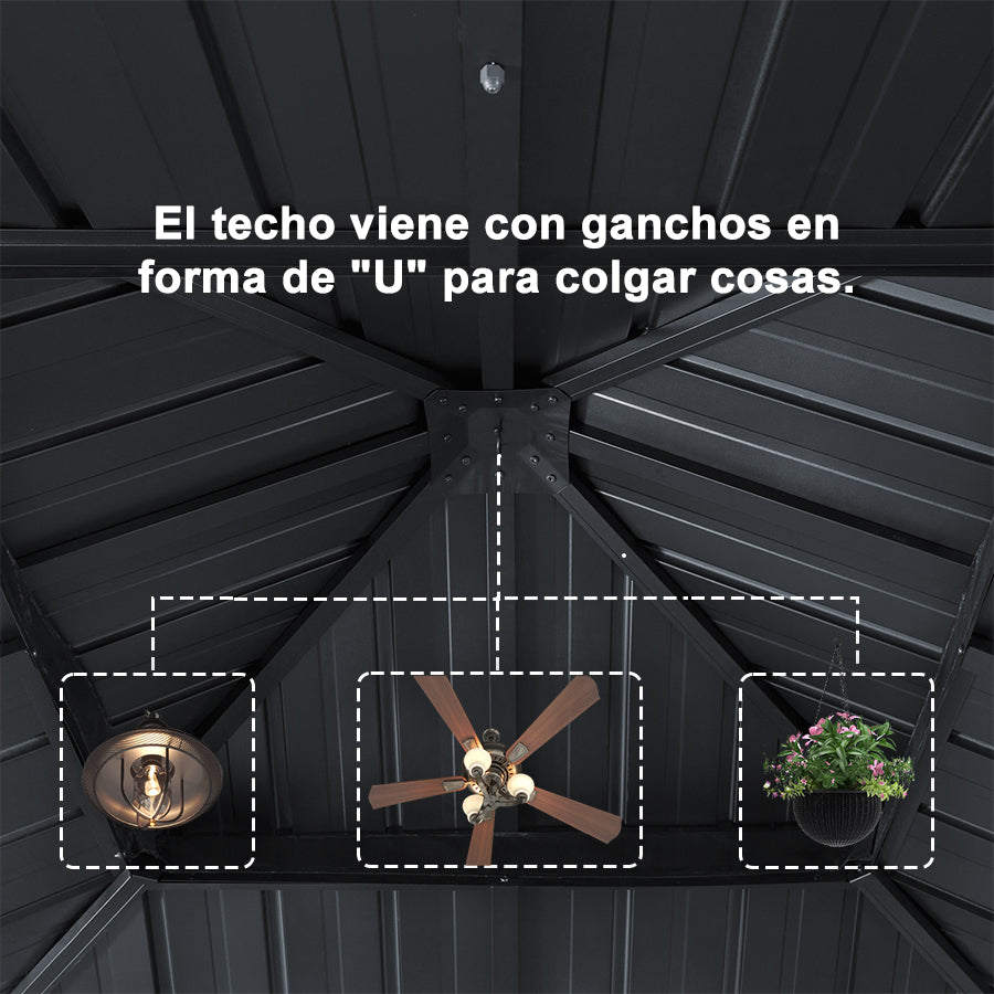 PURPLE LEAF Aluminio Cenador Jardin Cenadores Techo De Acero Galvanizado con Cortinas Y Mosquiteras para Exterior Terraza Gris