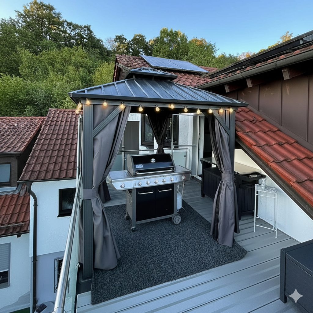Purple Leaf Cenador de Jardín Estándar Gris, Pérgola de Aluminio con Techo de Acero Galvanizado y Luces de Cadena Con Luz Cálida