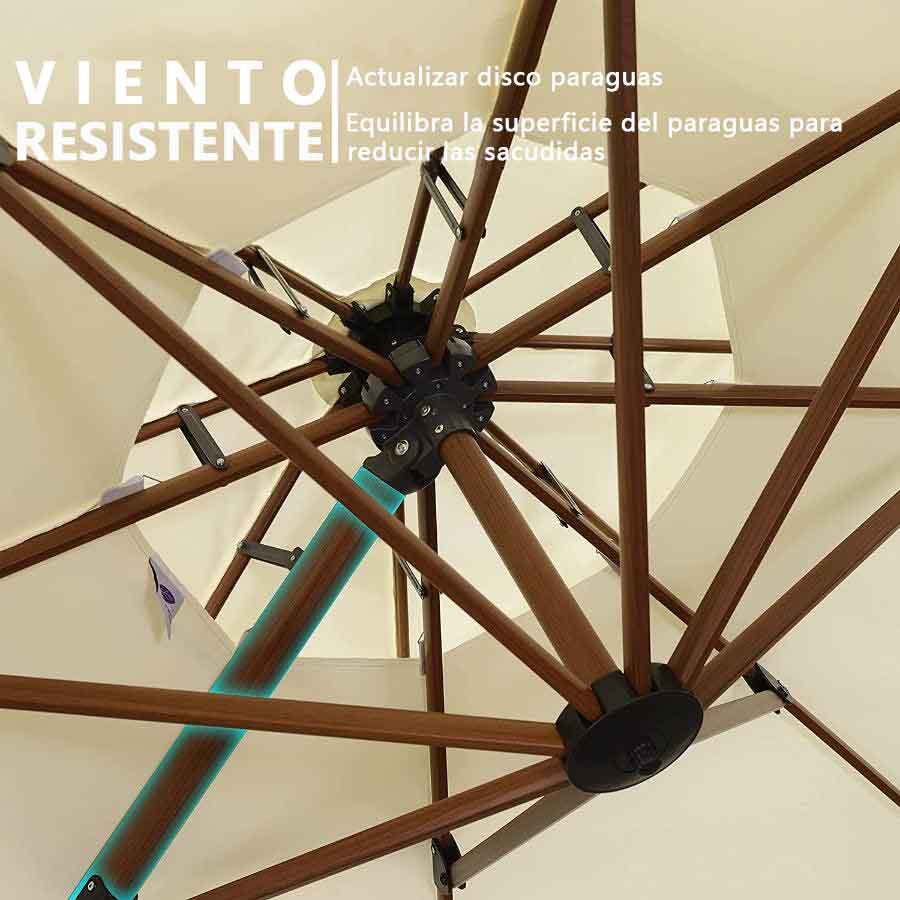 PURPLE LEAF Sombrilla Redonda de Jardín con Doble Techo y Acabado en Madera