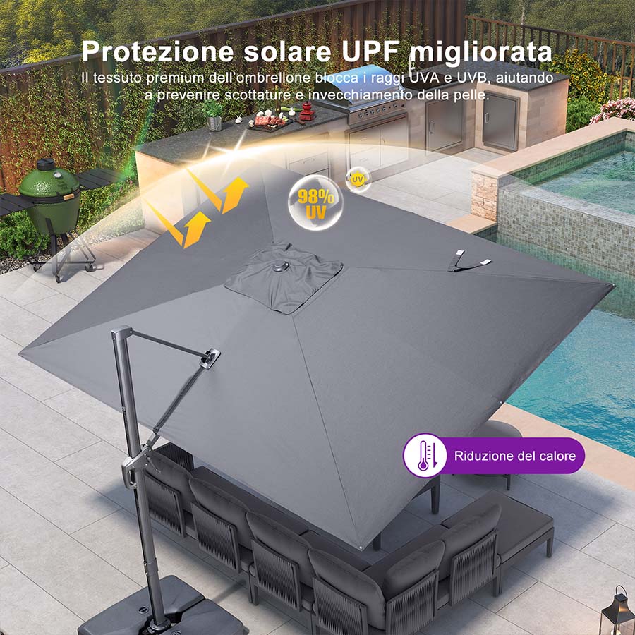 PURPLE LEAF Sombrilla de Jardín con Protección UV para Terraza y Exterior