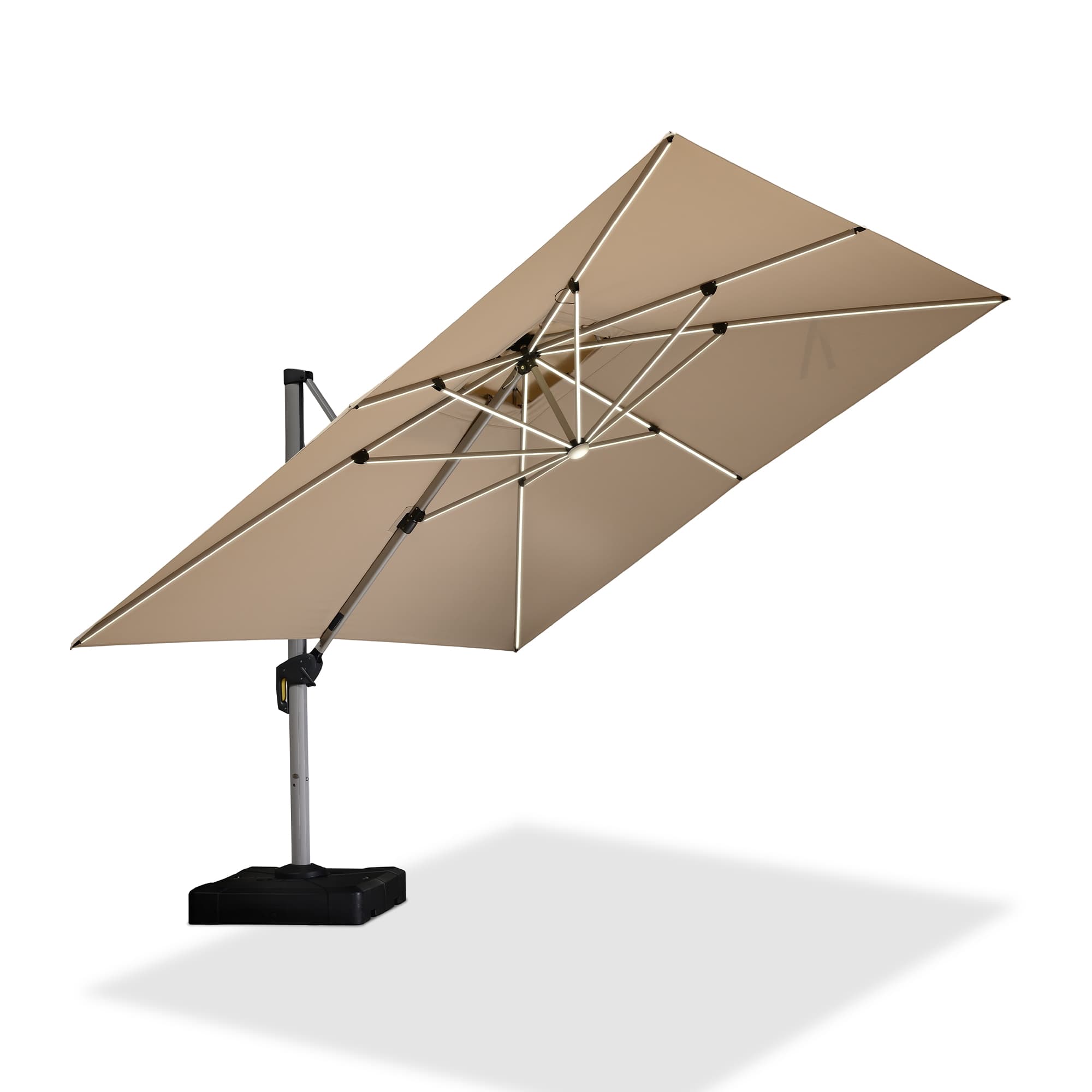 PURPLE LEAF Sombrilla rectangular de doble techo de aluminio con luces LED, ideal para balcón y jardín