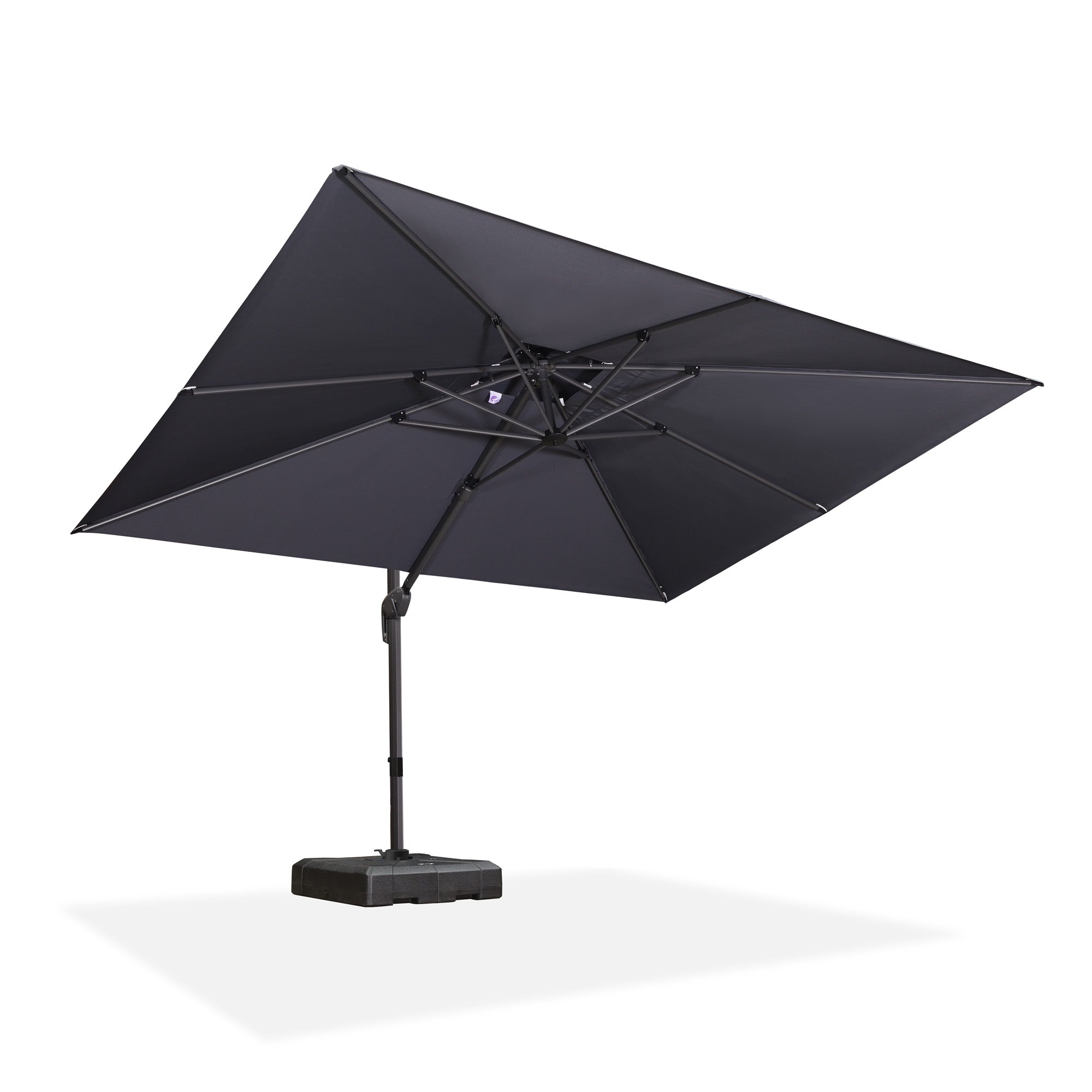 PURPLE LEAF Sombrilla Giratoria 360° con Marco en Gris Negro, Disponible en Diseño Cuadrado o Rectangular para Jardín y Terraza