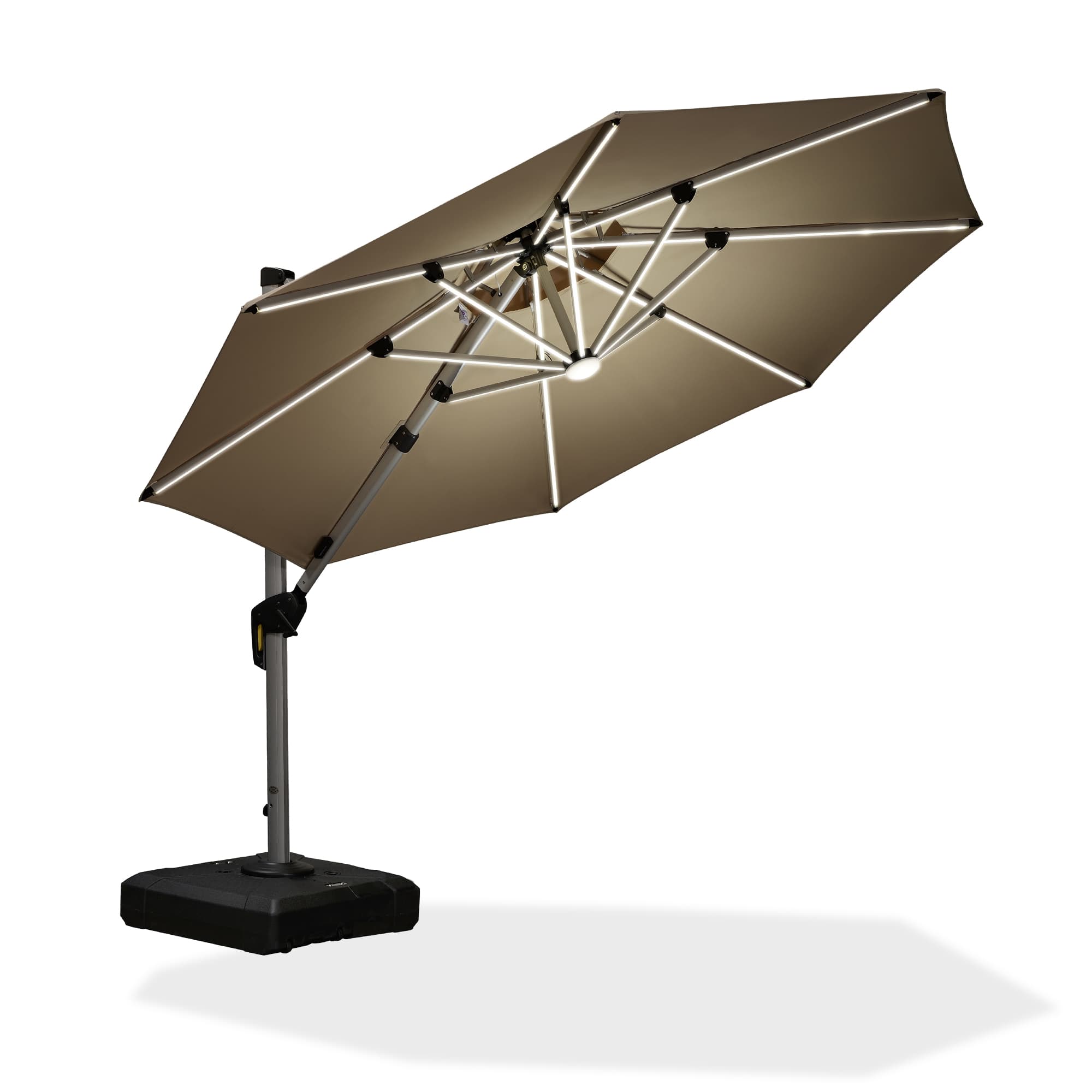 PURPLE LEAF Sombrilla excéntrico redondo con luces LED solares y rotación de 360°, ideal para jardín y terraza