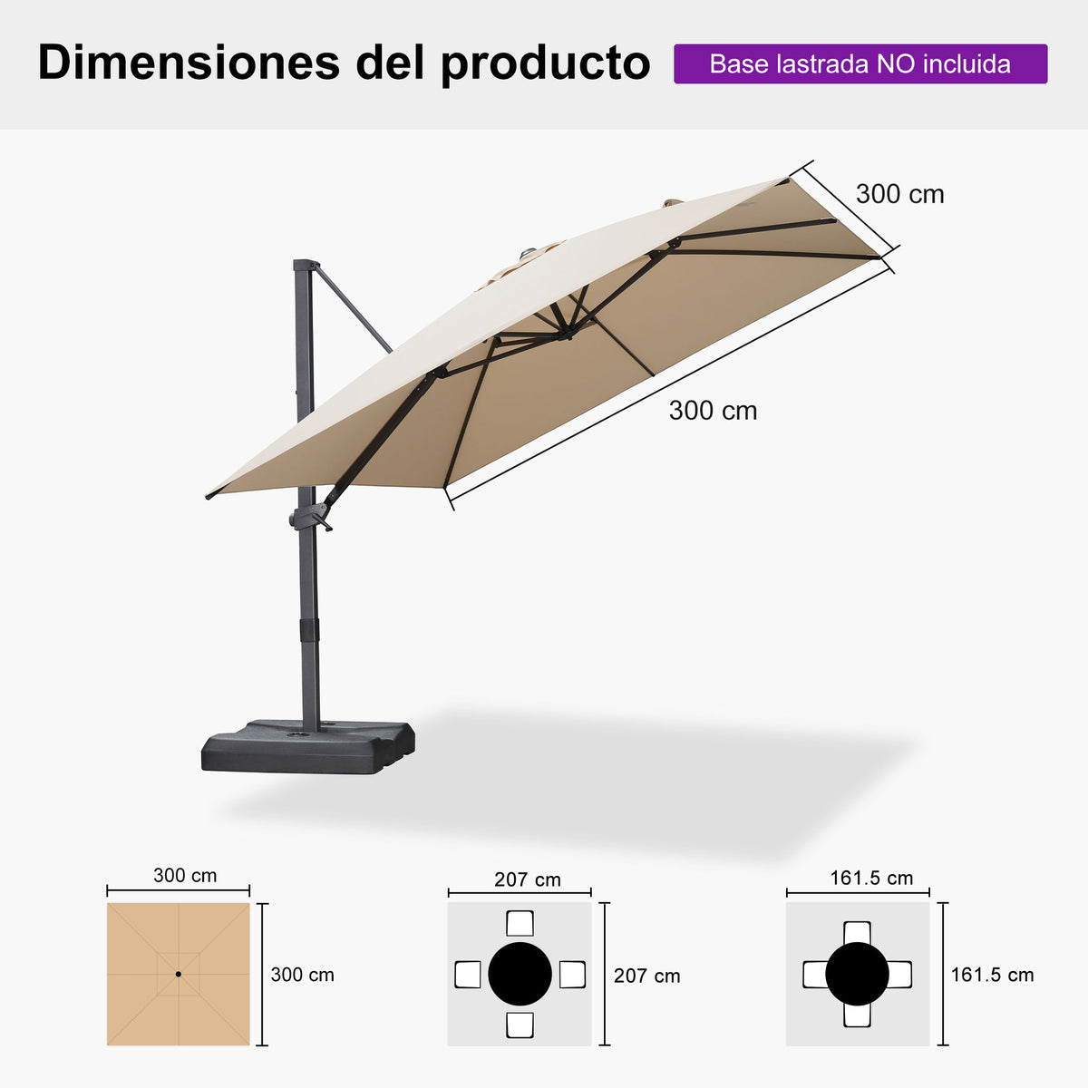 PURPLE LEAF Sombrilla Excéntrica Reclinable con Inclinación Ajustable para Jardín y Terraza