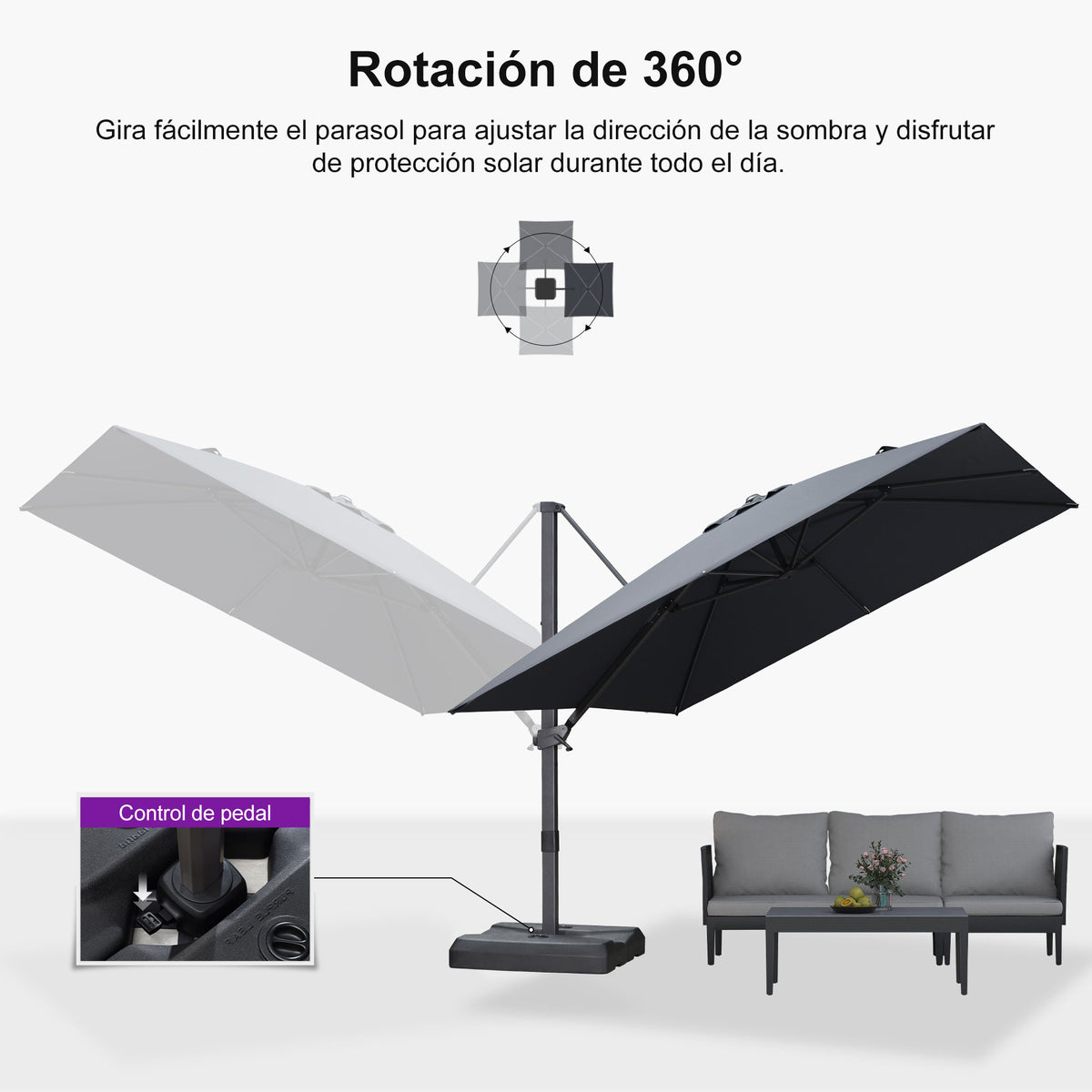 PURPLE LEAF Sombrilla Excéntrica Reclinable con Inclinación Ajustable para Jardín y Terraza