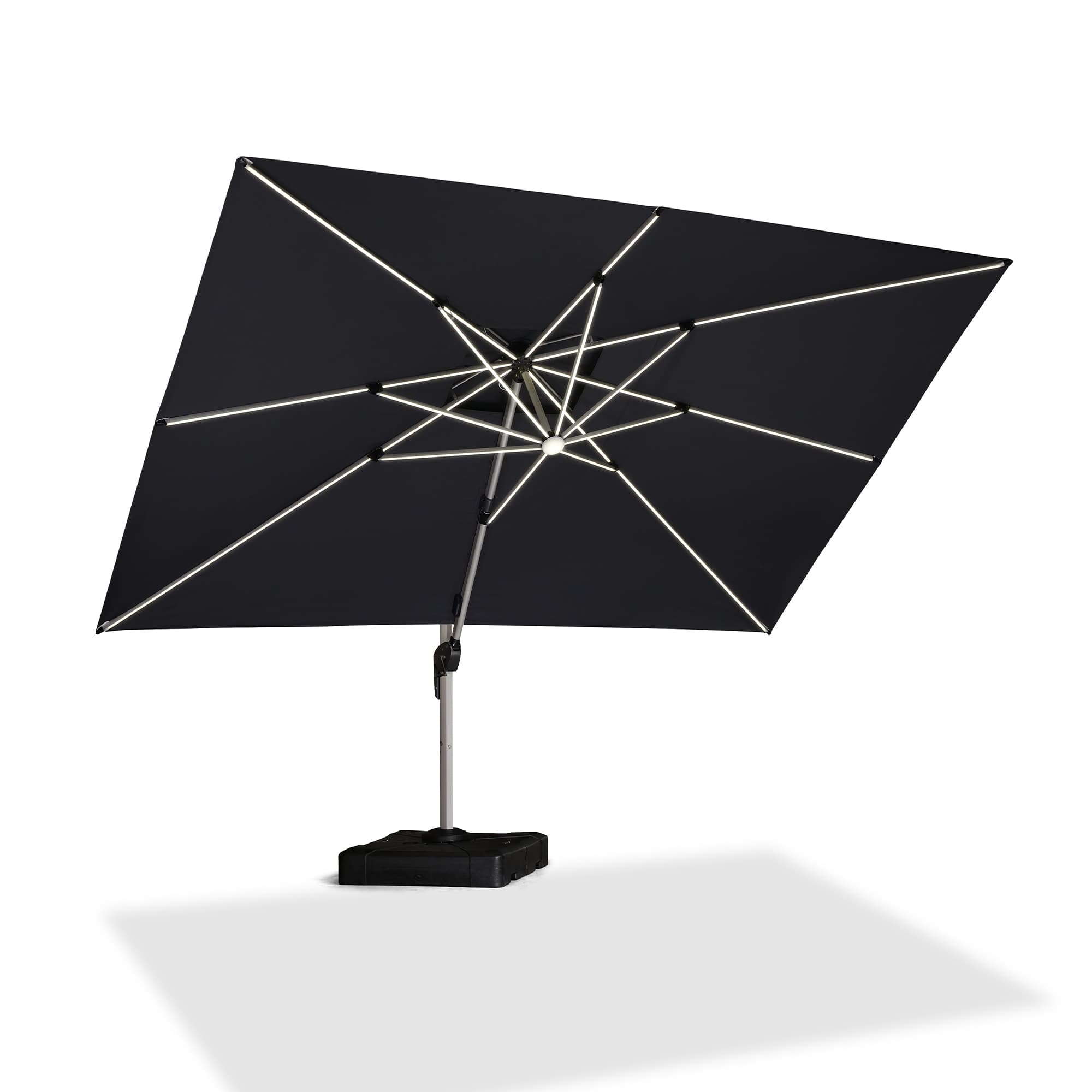 PURPLE LEAF Sombrilla rectangular de doble techo de aluminio con luces LED, ideal para balcón y jardín