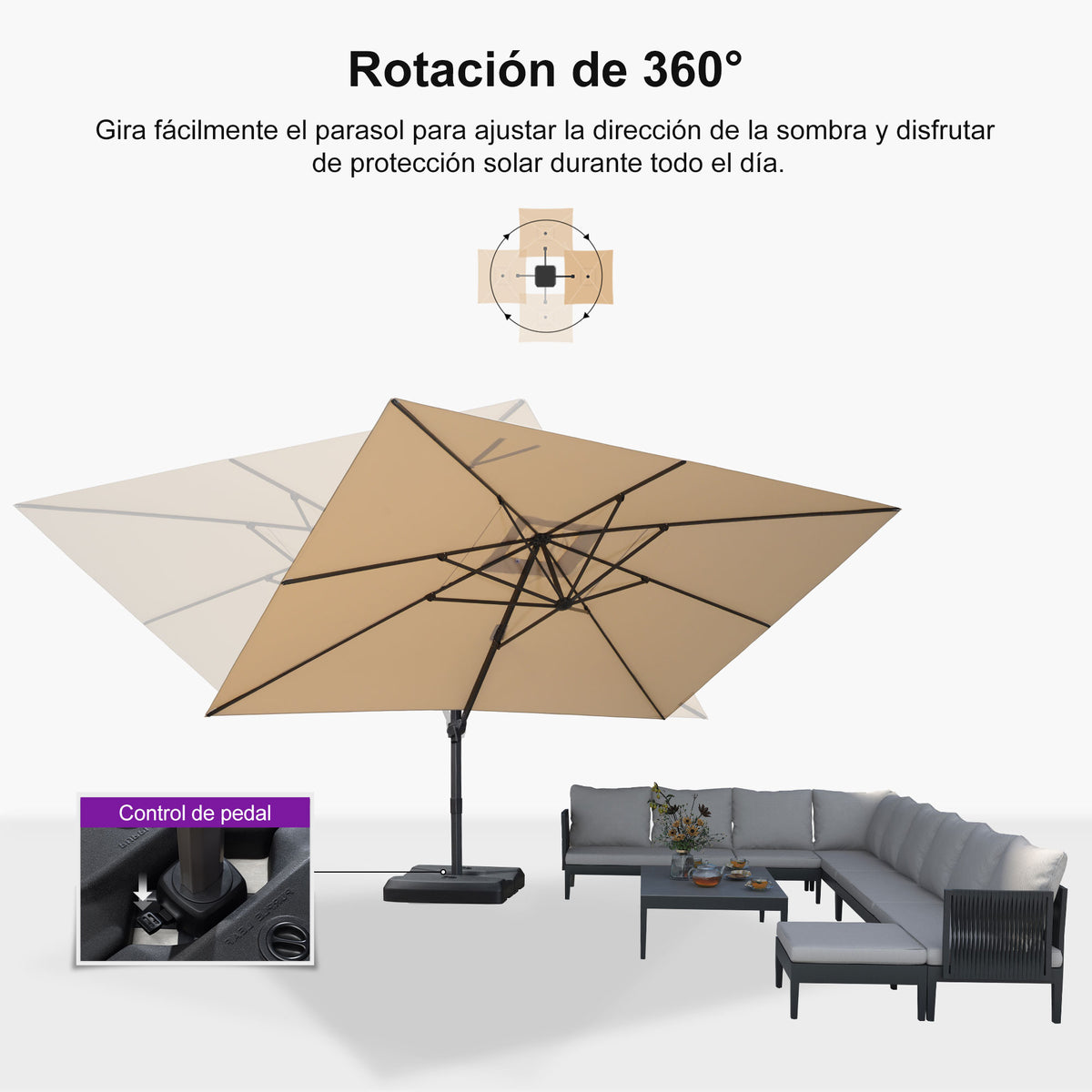 PURPLE LEAF Sombrilla Excéntrica Reclinable con Inclinación Ajustable para Jardín y Terraza