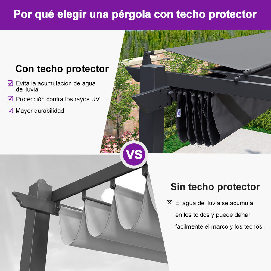 PURPLE LEAF Pérgola retráctil de aluminio para exteriores con techo protector solar, terraza, refugio para el patio trasero, pabellón metálico para barbacoa
