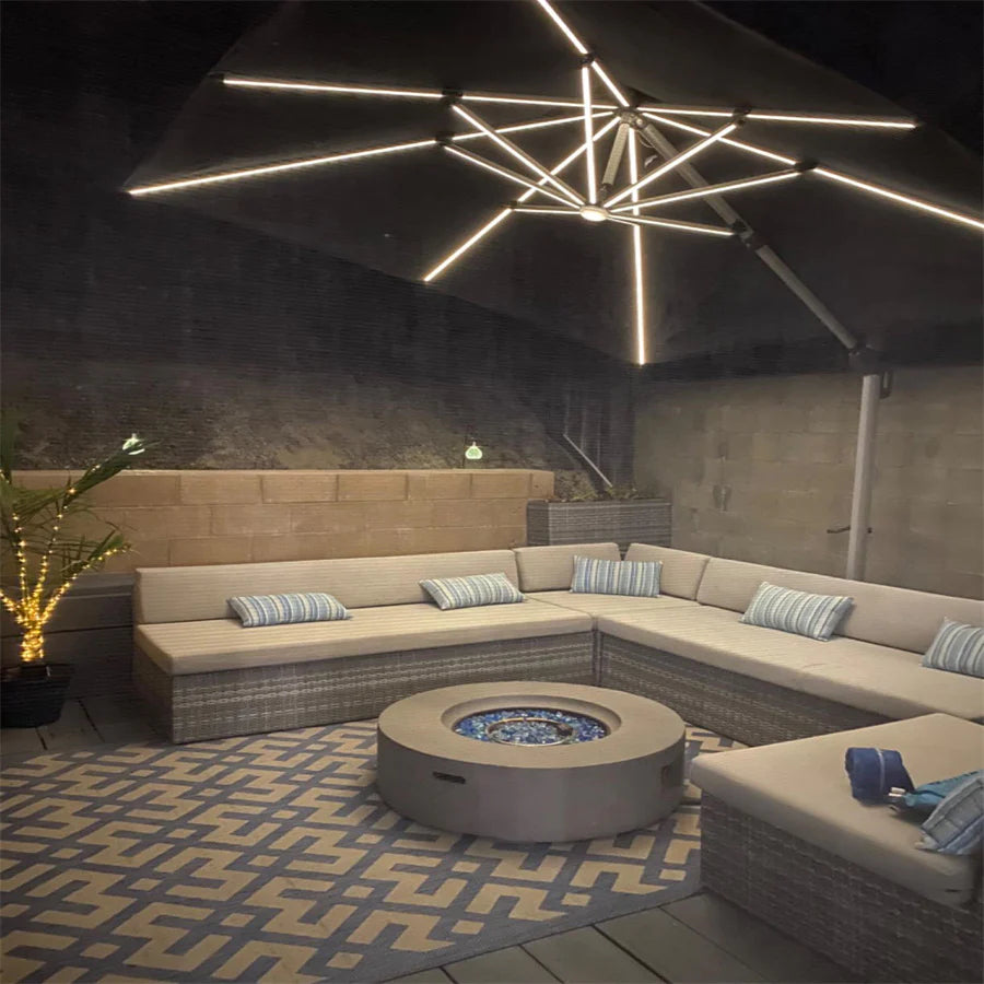 PURPLE LEAF Sombrilla cuadrada de doble cubierta con luces LED solares, ideal para jardín y terraza