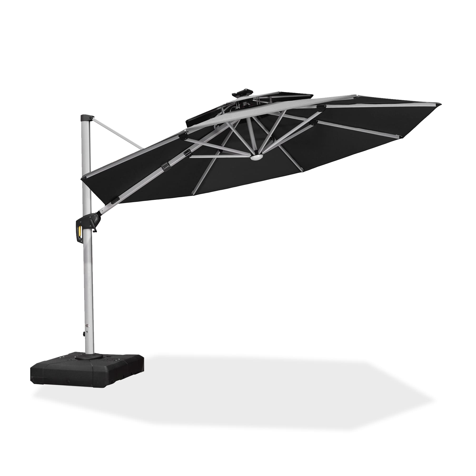 PURPLE LEAF Sombrilla excéntrico redondo con luces LED solares y rotación de 360°, ideal para jardín y terraza