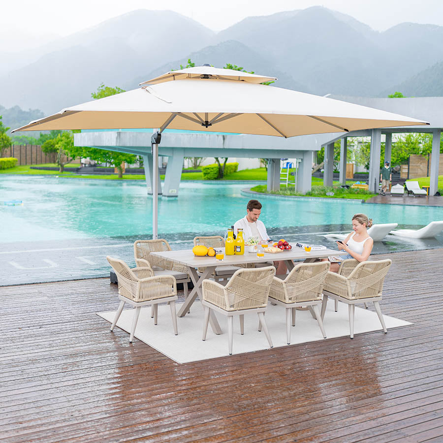 PURPLE LEAF Sombrilla Cuadrada Clásica con Doble Techo y Rotación de 360° para Patio