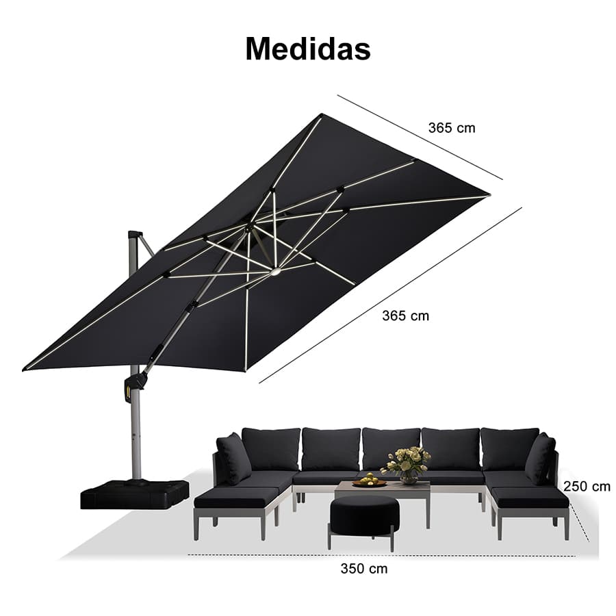 PURPLE LEAF Sombrilla cuadrada de doble cubierta con luces LED solares, ideal para jardín y terraza