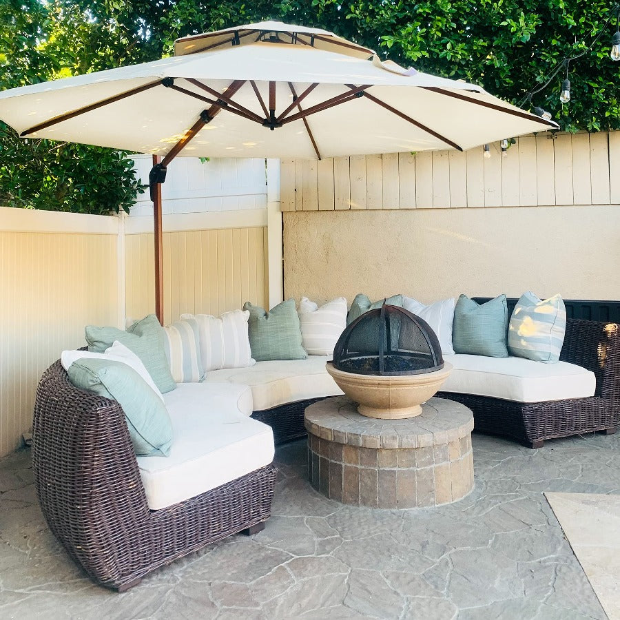 PURPLE LEAF Sombrilla Redonda de Jardín con Doble Techo y Acabado en Madera