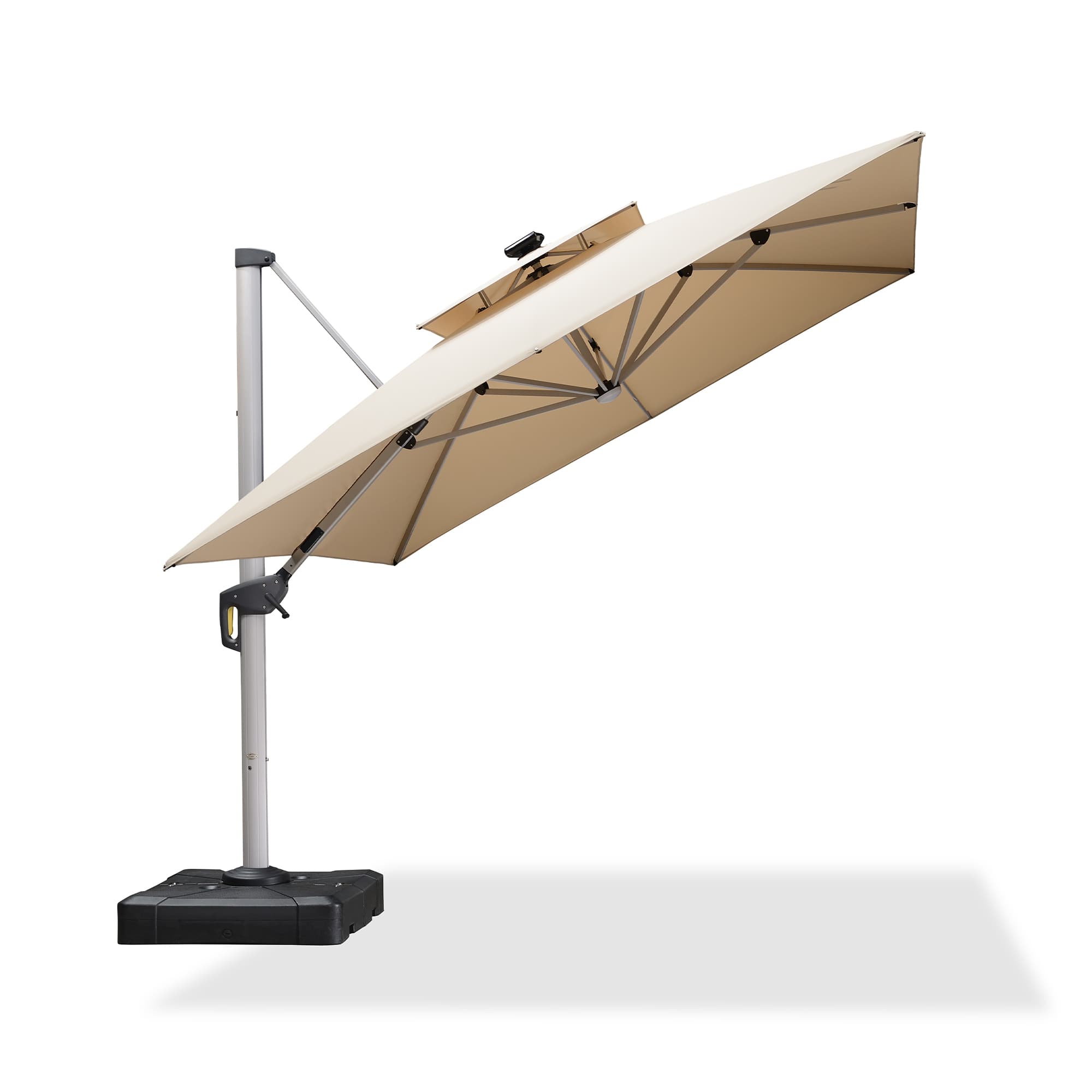 PURPLE LEAF Sombrilla cuadrada de doble cubierta con luces LED solares, ideal para jardín y terraza