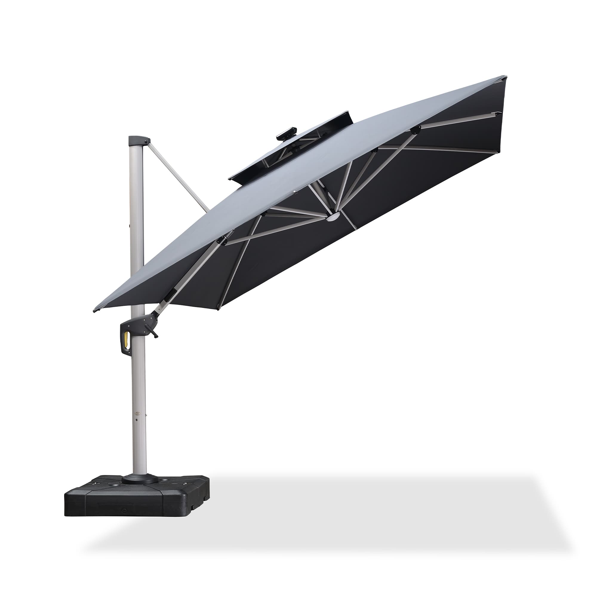 PURPLE LEAF Sombrilla cuadrada de doble cubierta con luces LED solares, ideal para jardín y terraza