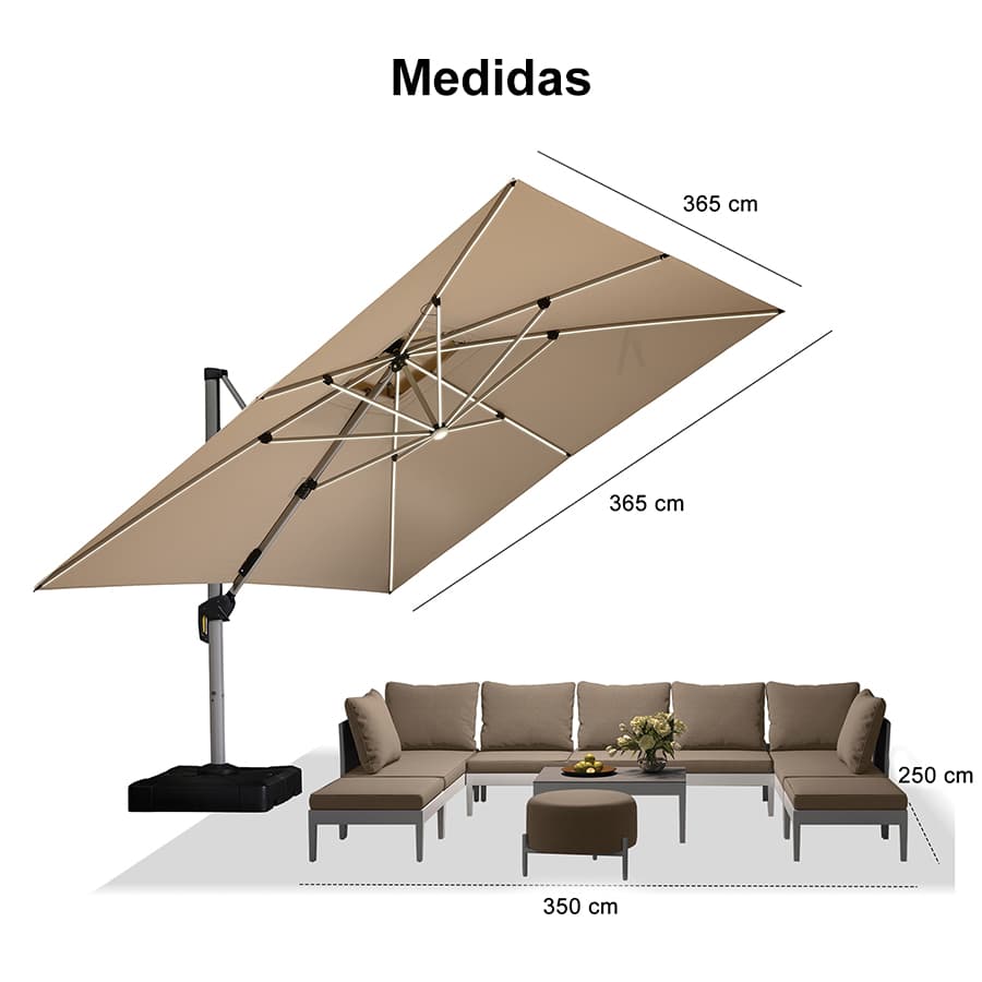 PURPLE LEAF Sombrilla cuadrada de doble cubierta con luces LED solares, ideal para jardín y terraza