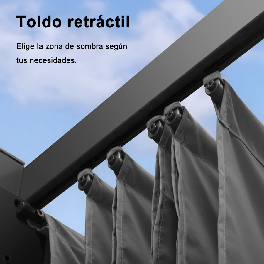 PURPLE LEAF Pérgola retráctil de aluminio para exteriores con techo protector solar, terraza, refugio para el patio trasero, pabellón metálico para barbacoa