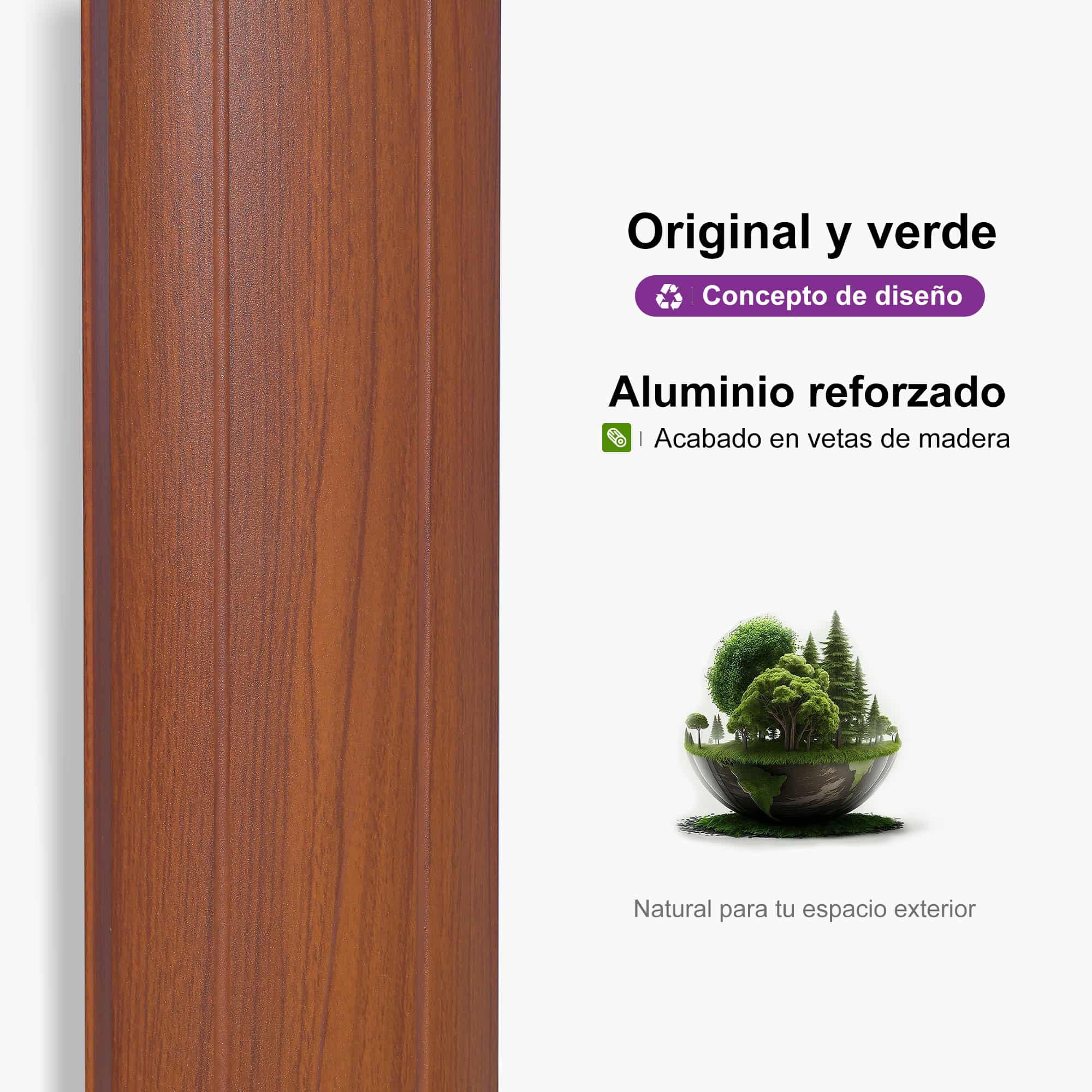 PURPLE LEAF Sombrilla de jardín cuadrada de aluminio efecto madera con doble techo para exteriores