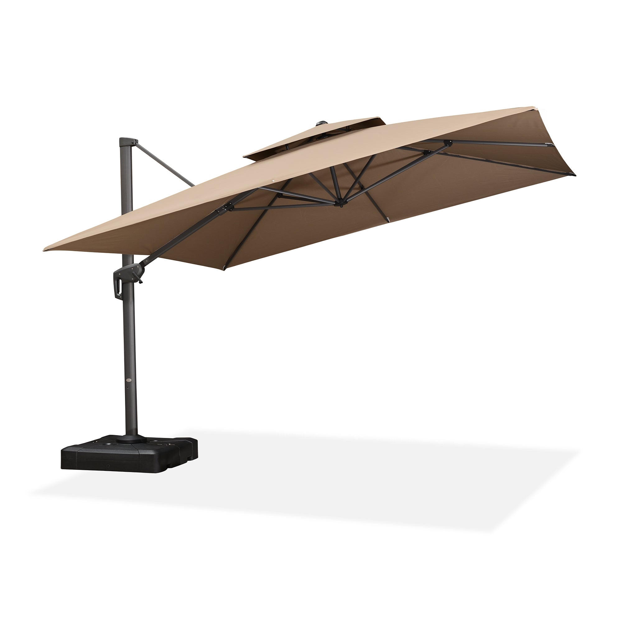 PURPLE LEAF Sombrilla Giratoria 360° con Marco en Gris Negro, Disponible en Diseño Cuadrado o Rectangular para Jardín y Terraza