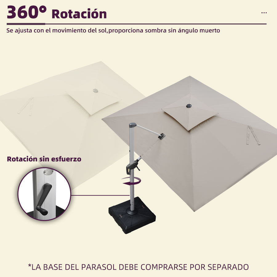 PURPLE LEAF Sombrilla Descentrada Rectangular con Doble Techo y Rotación de 360°, Sombrilla de Jardín y Terraza para Exteriores