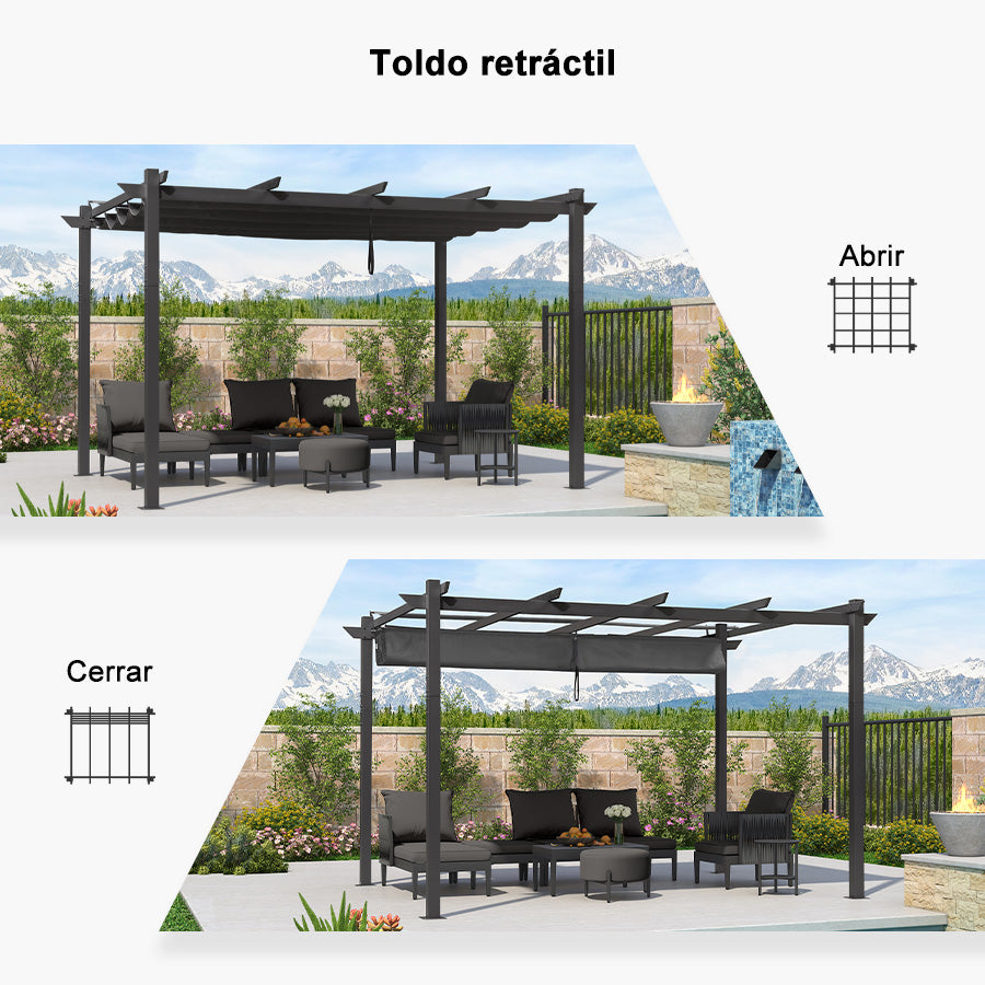 PURPLE LEAF Pérgola retráctil de aluminio para exteriores con techo protector solar, terraza, refugio para el patio trasero, pabellón metálico para barbacoa