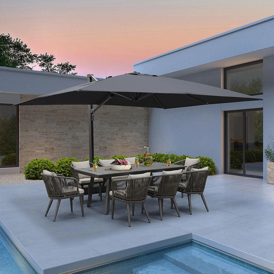 PURPLE LEAF Sombrilla Exterior Extra Grande con Base, Parasol Colgante de Aluminio de Alta Resistencia al Viento, Set Completo para Terraza, Jardín y Hostelería