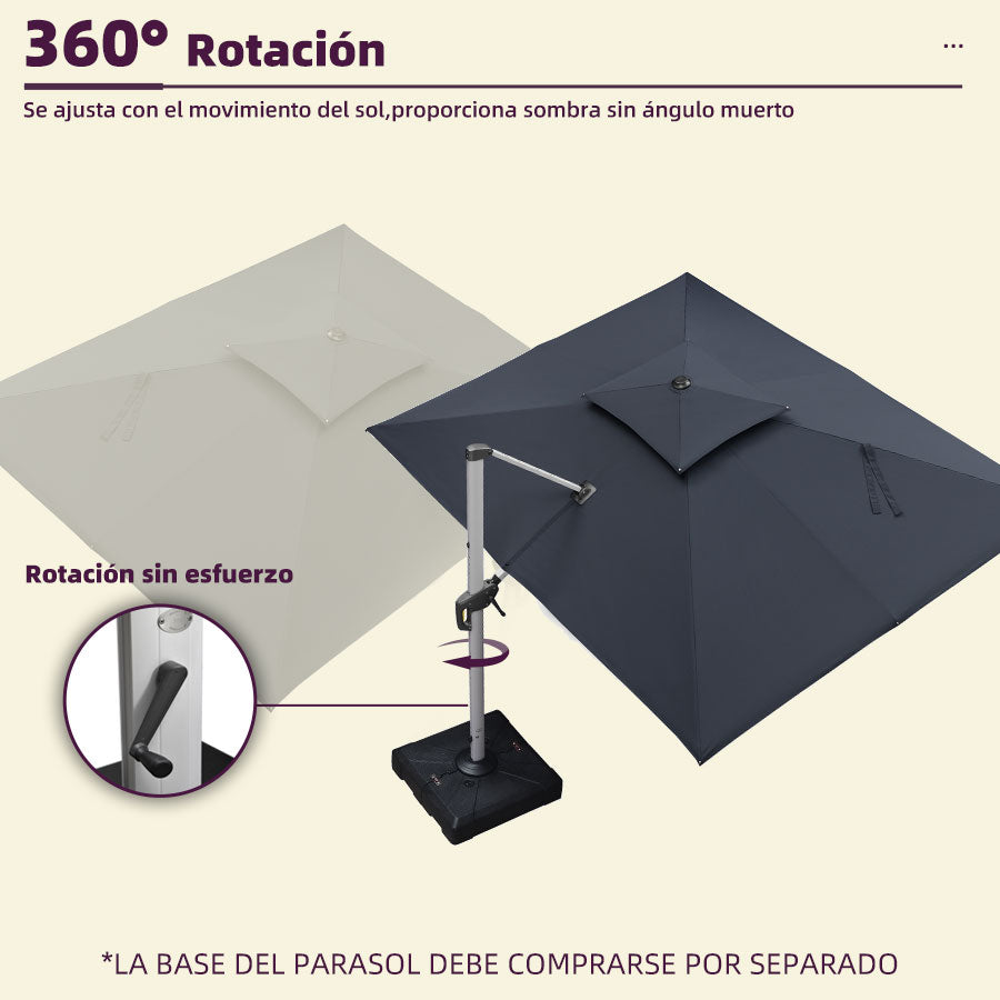 PURPLE LEAF Sombrilla Descentrada Rectangular con Doble Techo y Rotación de 360°, Sombrilla de Jardín y Terraza para Exteriores