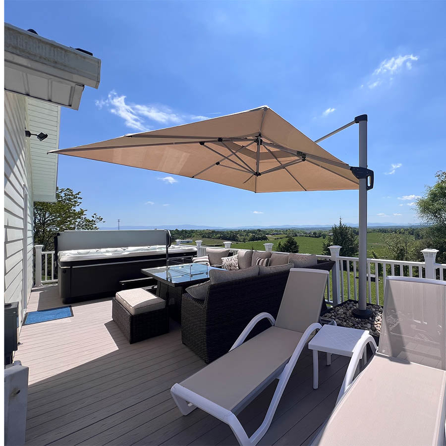 PURPLE LEAF Sombrilla Cuadrada Clásica con Doble Techo y Rotación de 360° para Patio