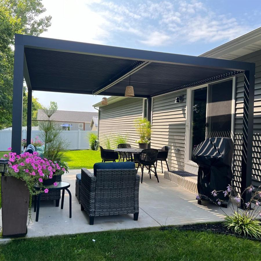 PURPLE LEAF Pergola Bioclimatica Pergola de Aluminio con Lamas Orientables Cenador de Jardin Impermeable para Terraza Exterior Garaje Gris Antracita