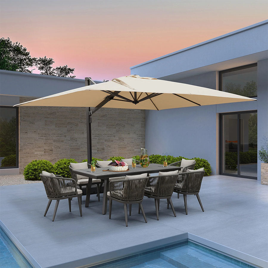 PURPLE LEAF Sombrilla Exterior Extra Grande con Base, Parasol Colgante de Aluminio de Alta Resistencia al Viento, Set Completo para Terraza, Jardín y Hostelería
