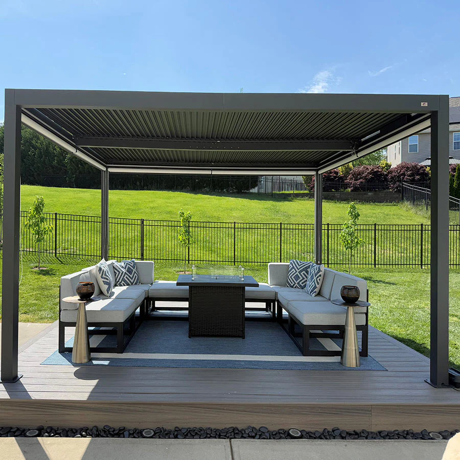 PURPLE LEAF Pergola Bioclimatica Pergola de Aluminio con Lamas Orientables Cenador de Jardin Impermeable para Terraza Exterior Garaje Gris Antracita