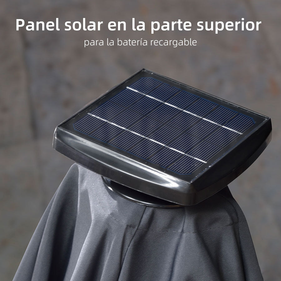 PURPLE LEAF Sombrilla excéntrico redondo con luces LED solares y rotación de 360°, ideal para jardín y terraza