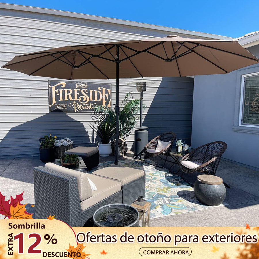 PURPLE LEAF Sombrilla de mercado rectangular de doble cara con base para terraza y jardín