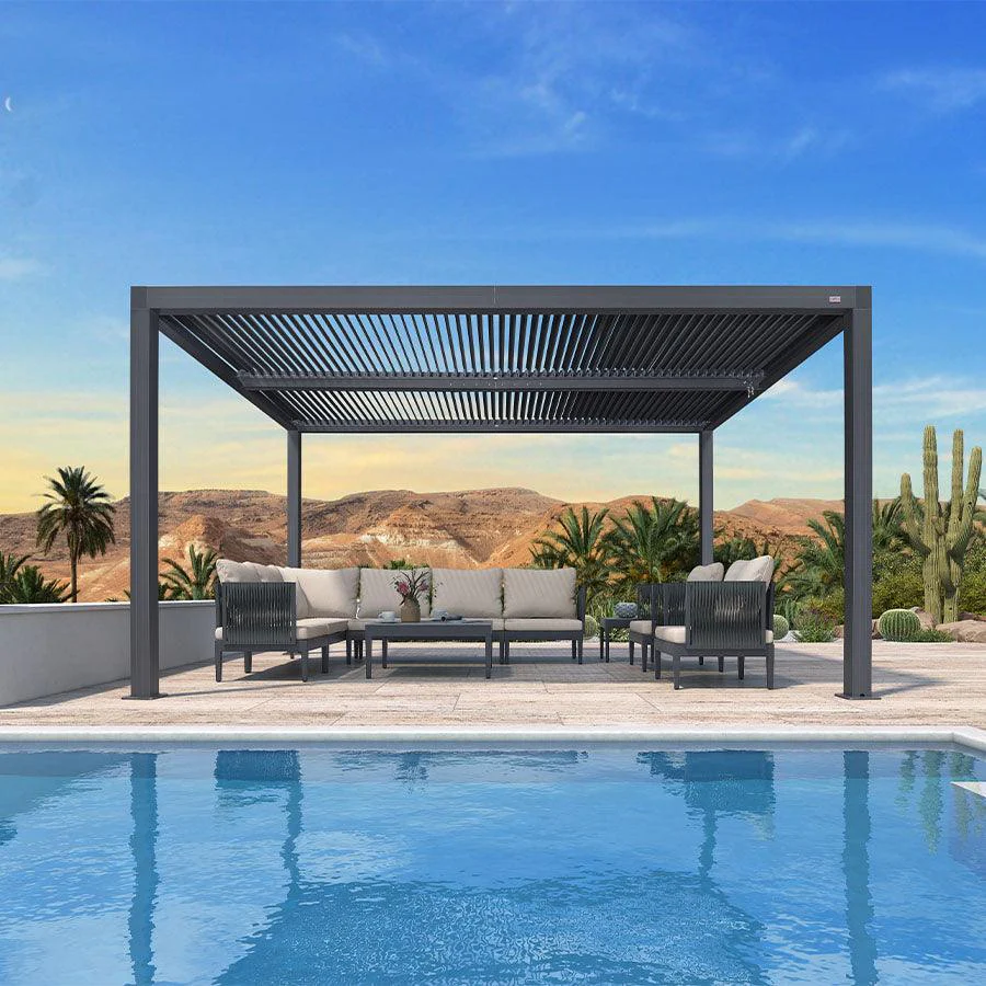 PURPLE LEAF Pergola Bioclimatica Pergola de Aluminio con Lamas Orientables Cenador de Jardin Impermeable para Terraza Exterior Garaje Gris Antracita