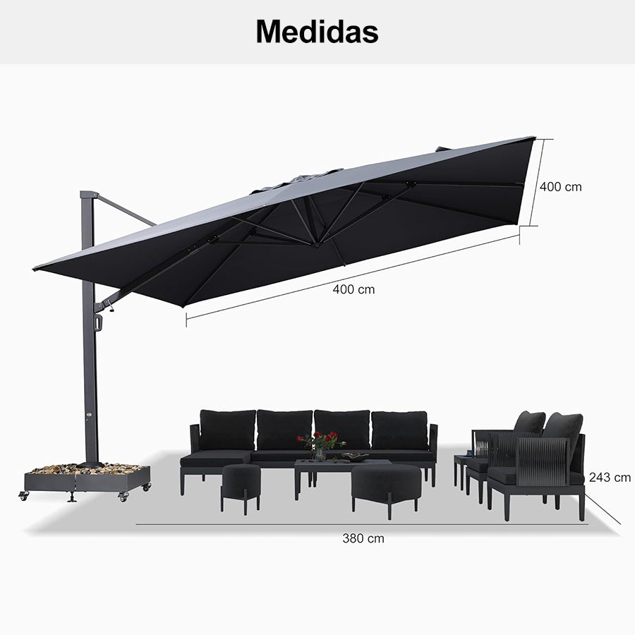 PURPLE LEAF Sombrilla Exterior Extra Grande con Base, Parasol Colgante de Aluminio de Alta Resistencia al Viento, Set Completo para Terraza, Jardín y Hostelería