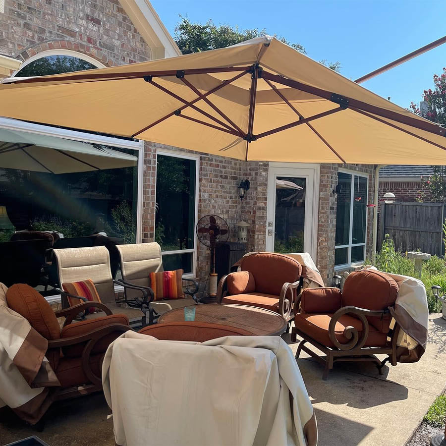 PURPLE LEAF Sombrilla de jardín cuadrada de aluminio con doble techo y acabado en madera