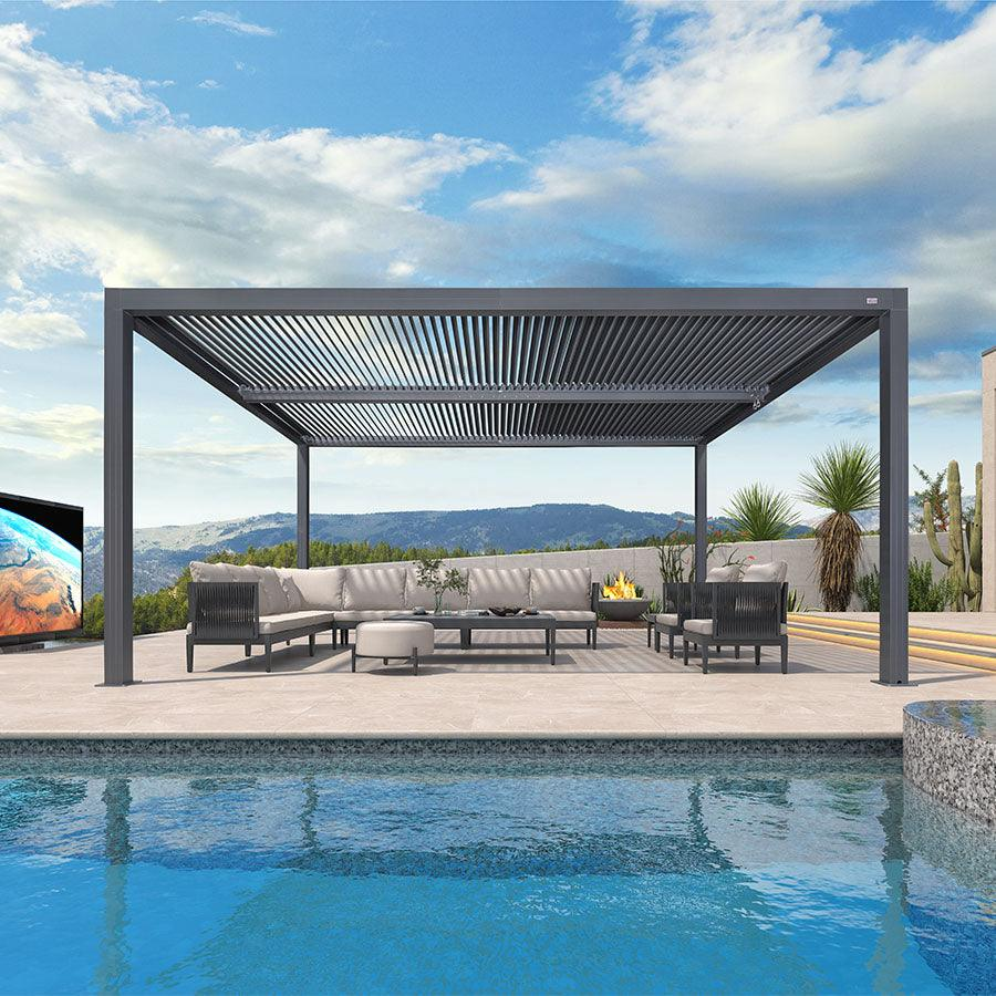 PURPLE LEAF Pergola Bioclimatica Pergola de Aluminio con Lamas Orientables Cenador de Jardin Impermeable para Terraza Exterior Garaje Gris Antracita