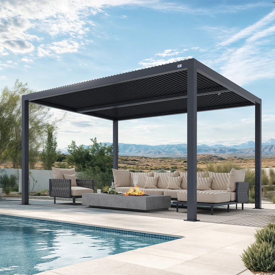 PURPLE LEAF Pergola Bioclimatica Pergola de Aluminio con Lamas Orientables Cenador de Jardin Impermeable para Terraza Exterior Garaje Gris Antracita