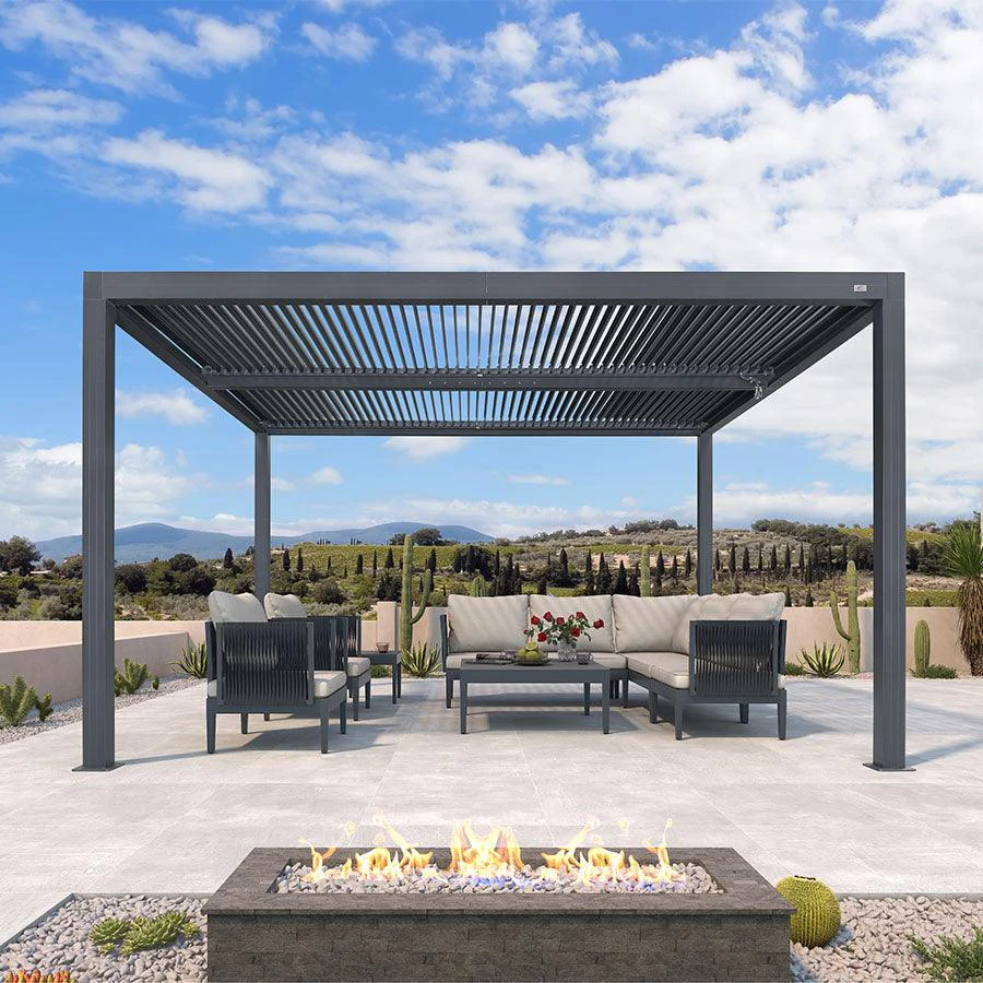 PURPLE LEAF Pergola Bioclimatica Pergola de Aluminio con Lamas Orientables Cenador de Jardin Impermeable para Terraza Exterior Garaje Gris Antracita