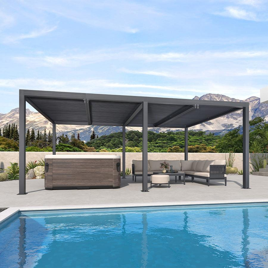 PURPLE LEAF Pergola Bioclimatica Pergola de Aluminio con Lamas Orientables Cenador de Jardin Impermeable para Terraza Exterior Garaje Gris Antracita