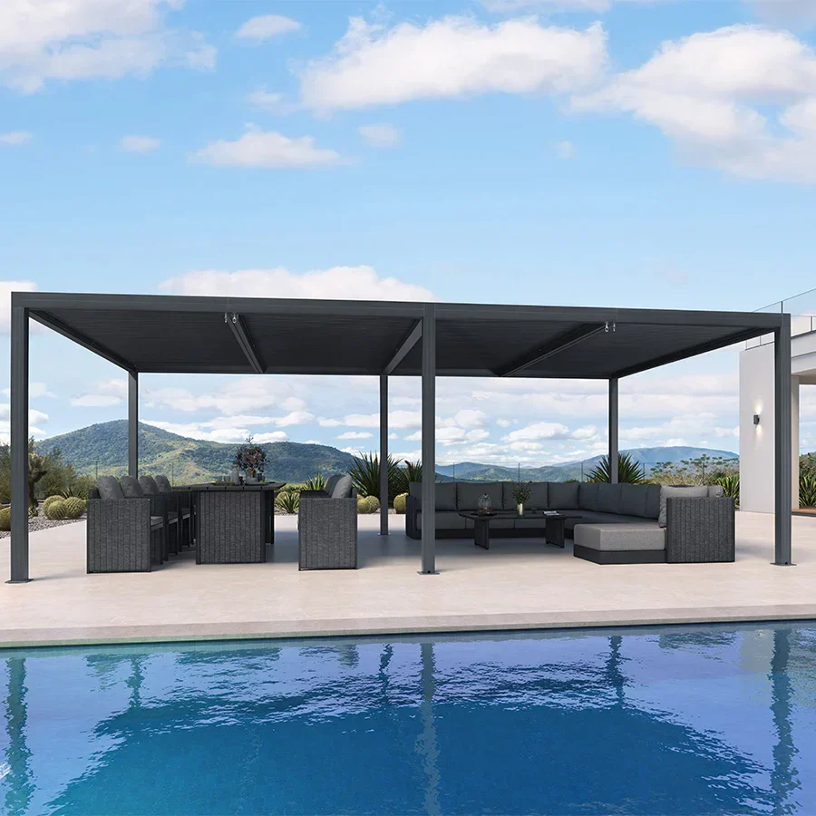 PURPLE LEAF Pergola Bioclimatica Pergola de Aluminio con Lamas Orientables Cenador de Jardin Impermeable para Terraza Exterior Garaje Gris Antracita