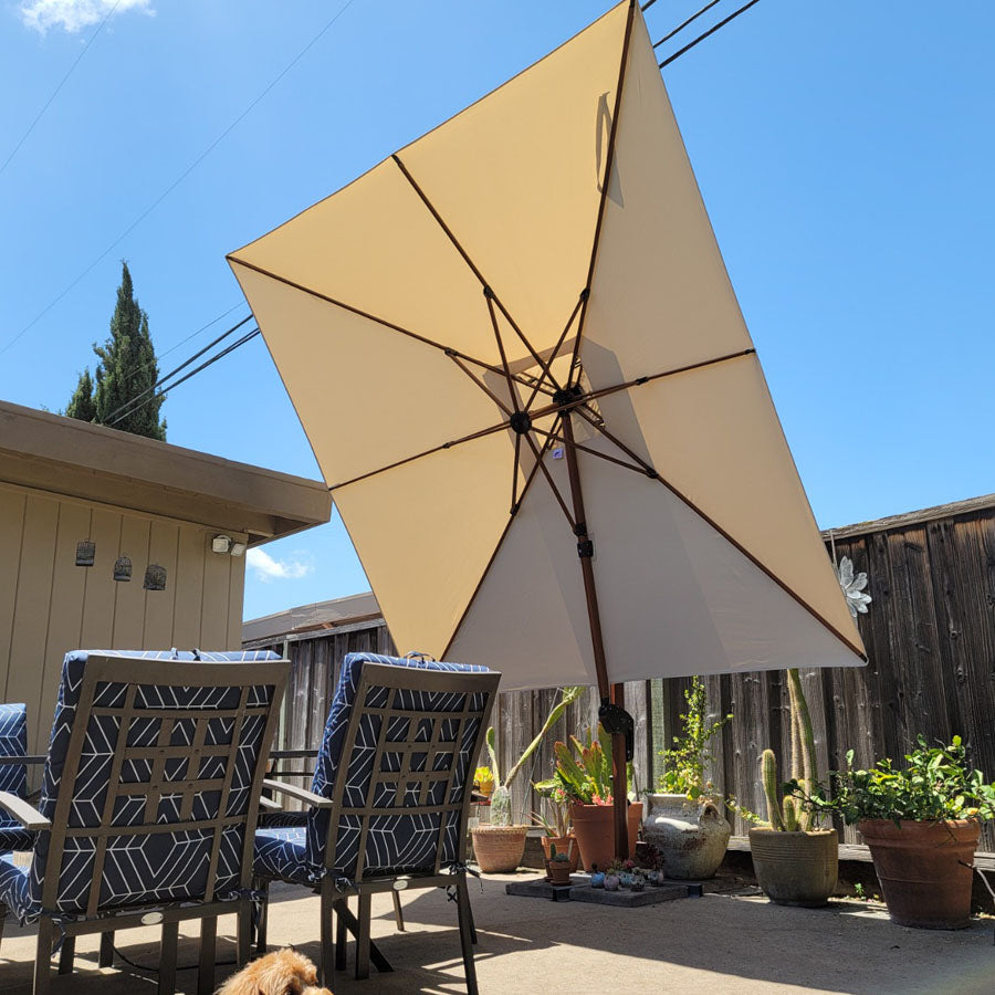 PURPLE LEAF Sombrilla de jardín cuadrada de aluminio efecto madera con doble techo para exteriores