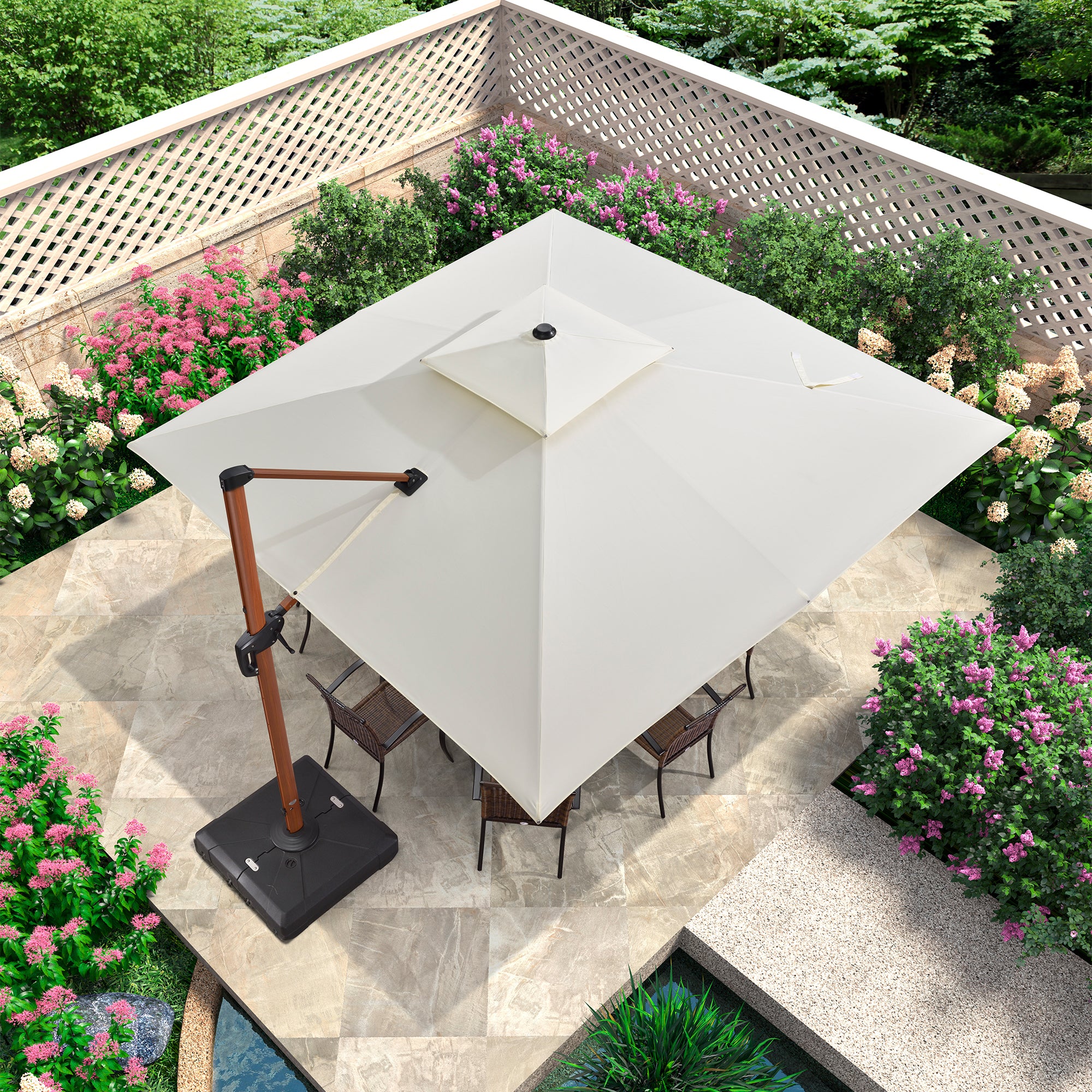 PURPLE LEAF Sombrilla de jardín cuadrada de aluminio efecto madera con doble techo para exteriores