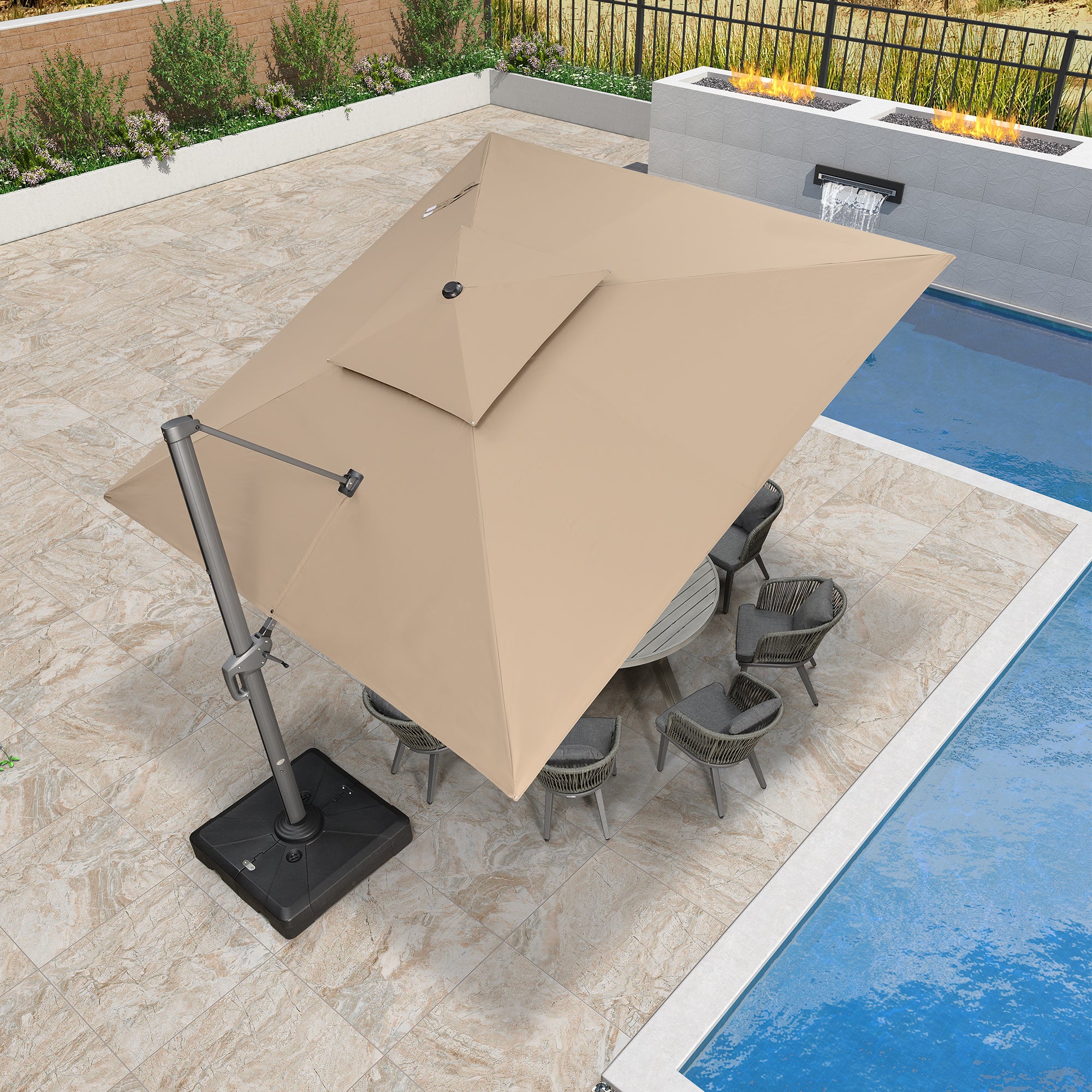 PURPLE LEAF Sombrilla Giratoria 360° con Marco en Gris Negro, Disponible en Diseño Cuadrado o Rectangular para Jardín y Terraza