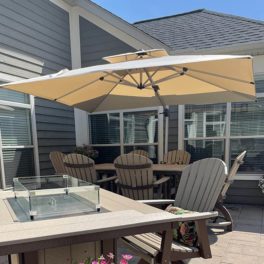 PURPLE LEAF Sombrilla Descentrada Rectangular con Doble Techo y Rotación de 360°, Sombrilla de Jardín y Terraza para Exteriores