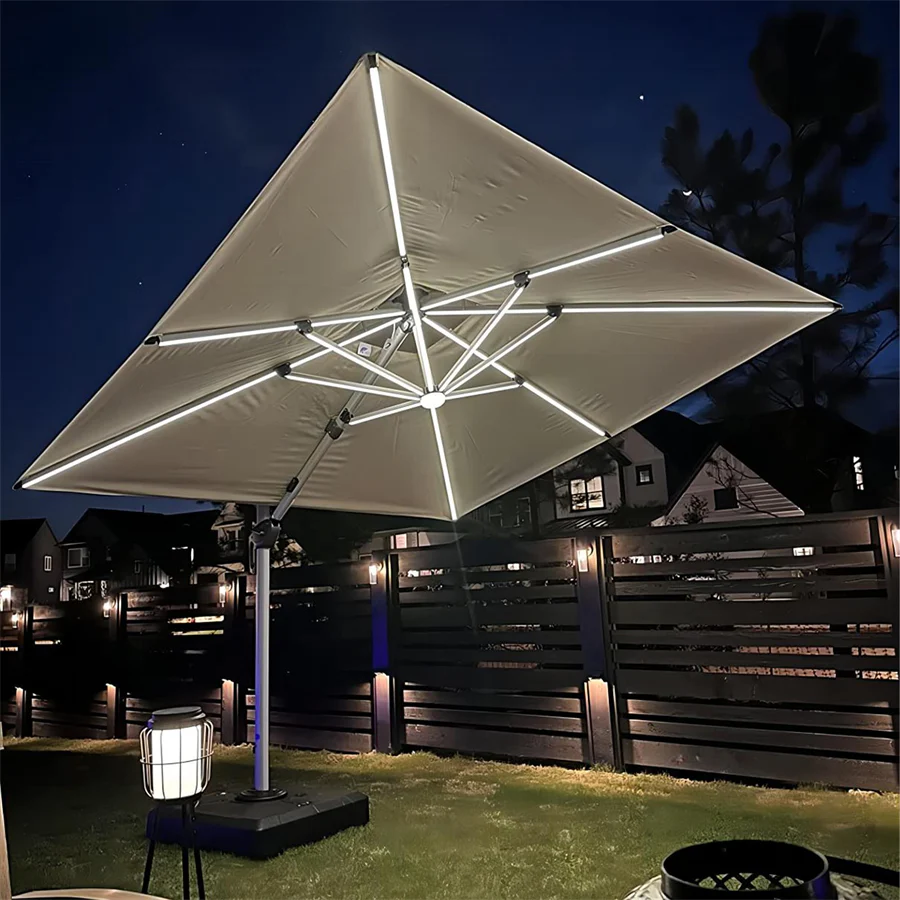 PURPLE LEAF Sombrilla cuadrada de doble cubierta con luces LED solares, ideal para jardín y terraza