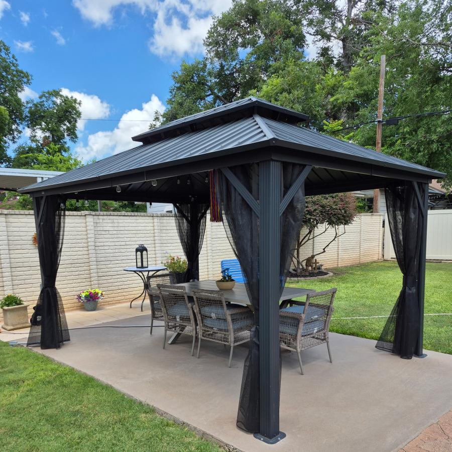 Purple Leaf Cenador de Jardín Estándar Gris, Pérgola de Aluminio con Techo de Acero Galvanizado y Luces de Cadena Con Luz Cálida