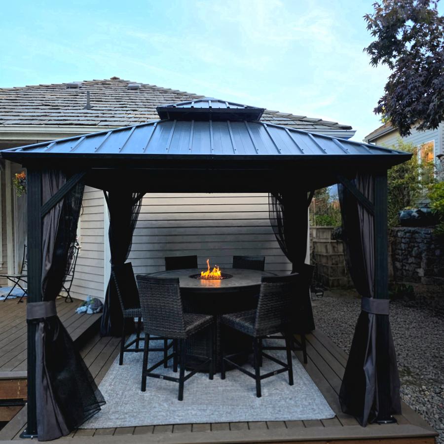 Purple Leaf Cenador de Jardín Estándar Gris, Pérgola de Aluminio con Techo de Acero Galvanizado y Luces de Cadena Con Luz Cálida