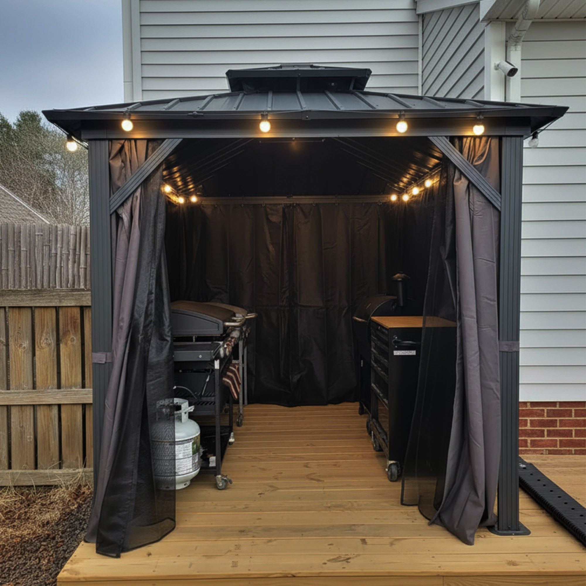 Purple Leaf Cenador de Jardín Estándar Gris, Pérgola de Aluminio con Techo de Acero Galvanizado y Luces de Cadena Con Luz Cálida